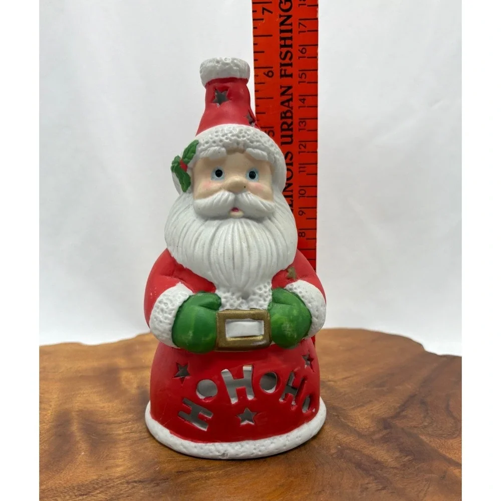 Vintage Ceramic Christmas Santa Tea Light Votive Candle Holder Ho Ho Ho